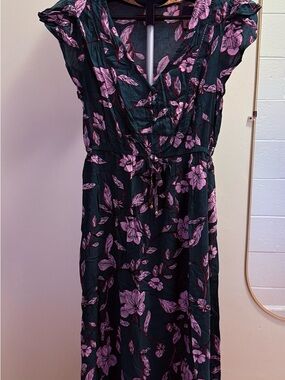 Cotton On Dark Green Maxi Dress with Pink Floral Print